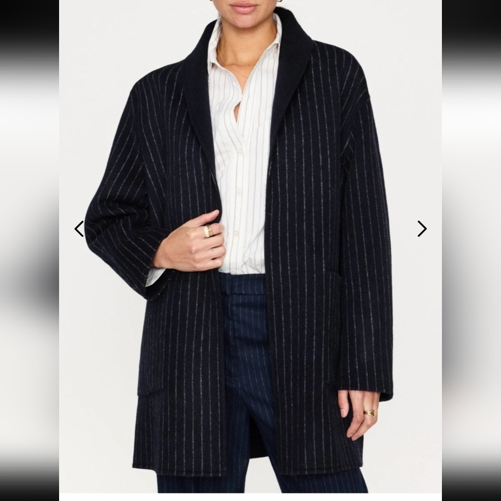 Brochu Walcker Mina Reversible In Baltic Pinstripe Shawl Collar Size Small